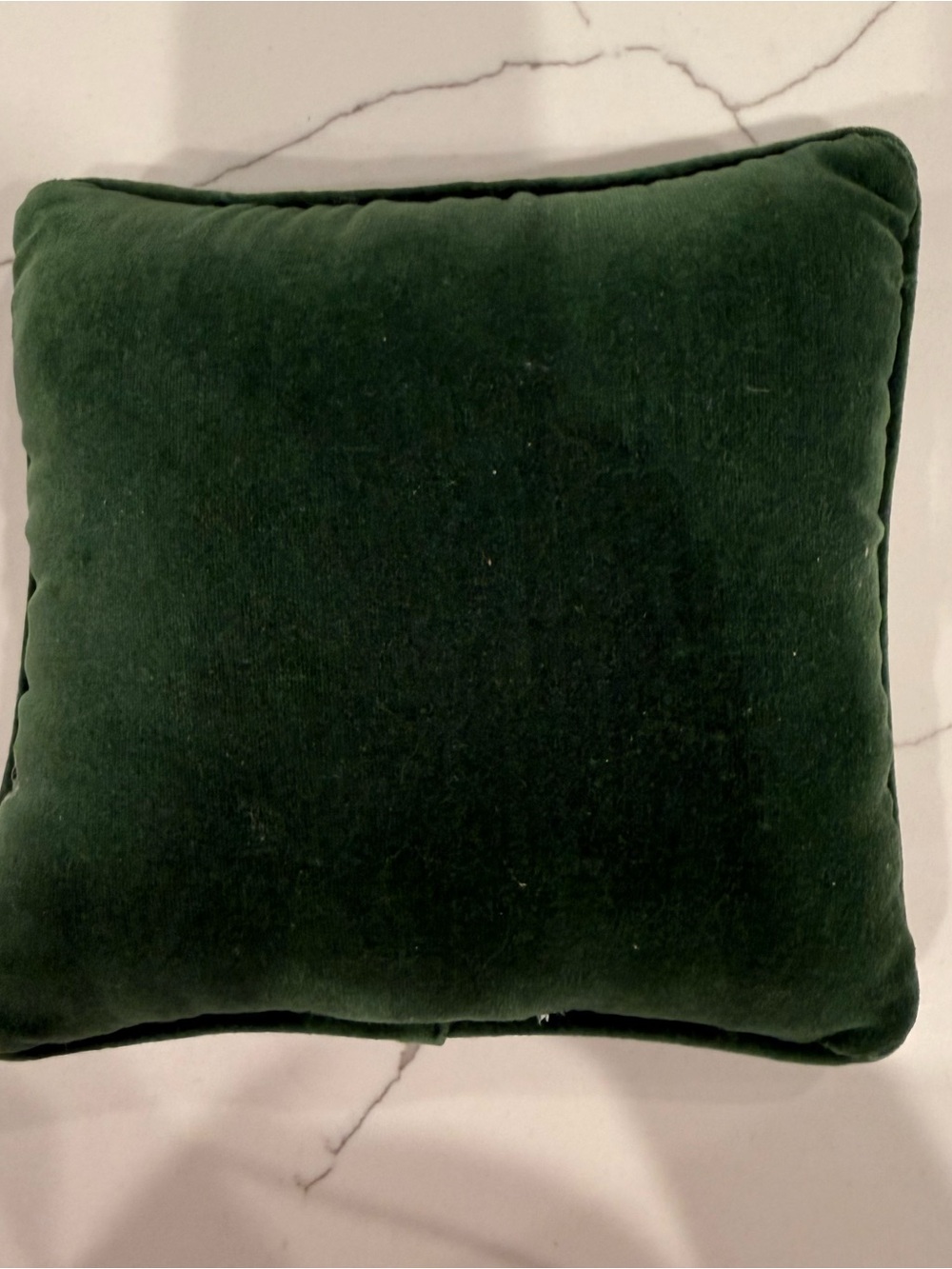 7x7 Small Needlepoint Throw Pillow Hummingbird and Flower & Green Velvet Back - Picture 3 of 5